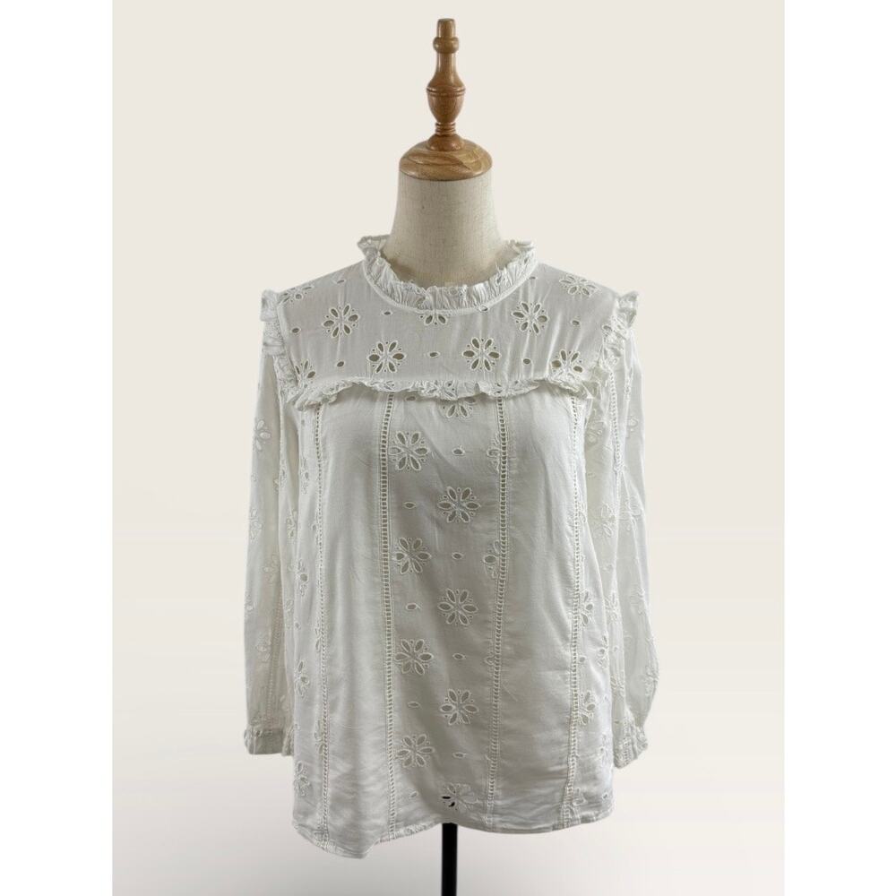 J.Crew Cottage Core White Eyelet Top, Size S